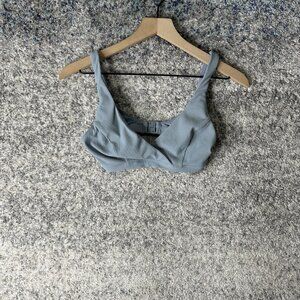 Lululemon Sports Bra Womens Blue Ribbed Longline Yoga Athletic Scoop Neck